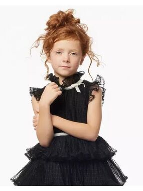 Janie And Jack Dot Tiered Tulle Dress Black Mesh  Size 2T